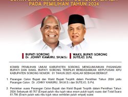KPU Tetapkan Johny Kamuru – Sutejo sebagai Bupati dan Wakil Bupati Sorong Terpilih Pemilihan 2024